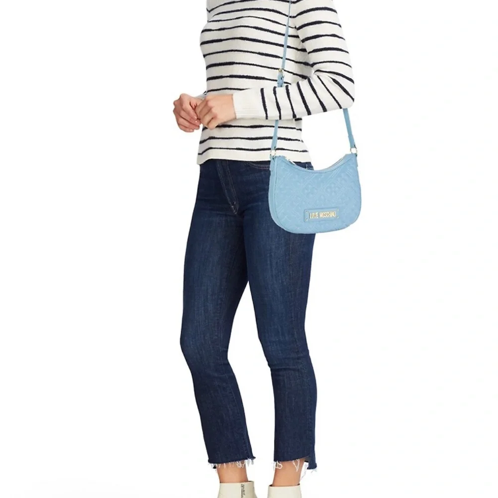 Love Moschino Quilted Logo Hobo Bag Blue